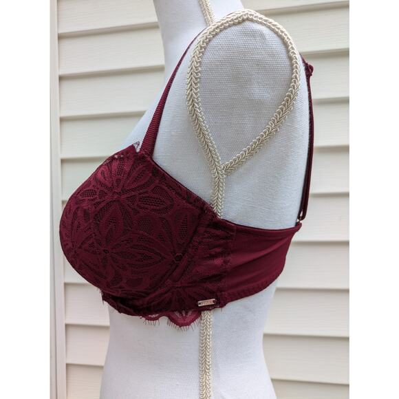 PINK by Victoria’s Secret 34DD Bra Push-Up Lace Burgundy Underwire Sexy - Picture 5 of 9